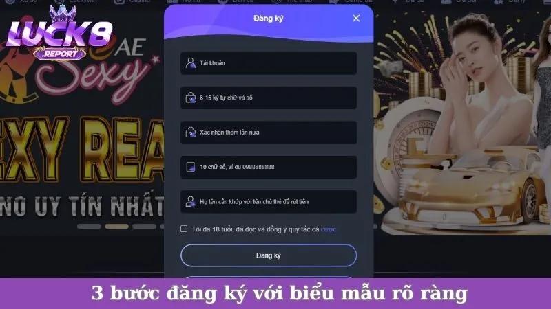 3 bước đăng ký với biểu mẫu rõ ràng