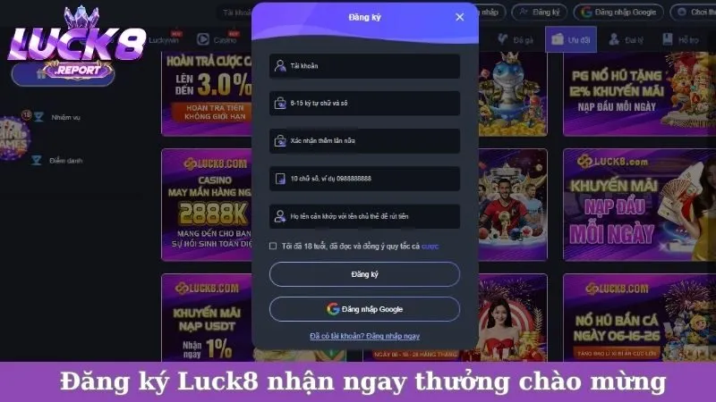 Đăng ký Luck8 nhận ngay thưởng chào mừng