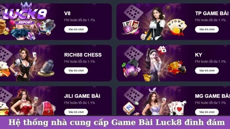Hệ thống nhà cung cấp Game Bài Luck8 đình đám