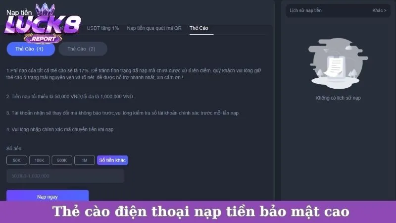Thẻ cào điện thoại nạp tiền bảo mật cao