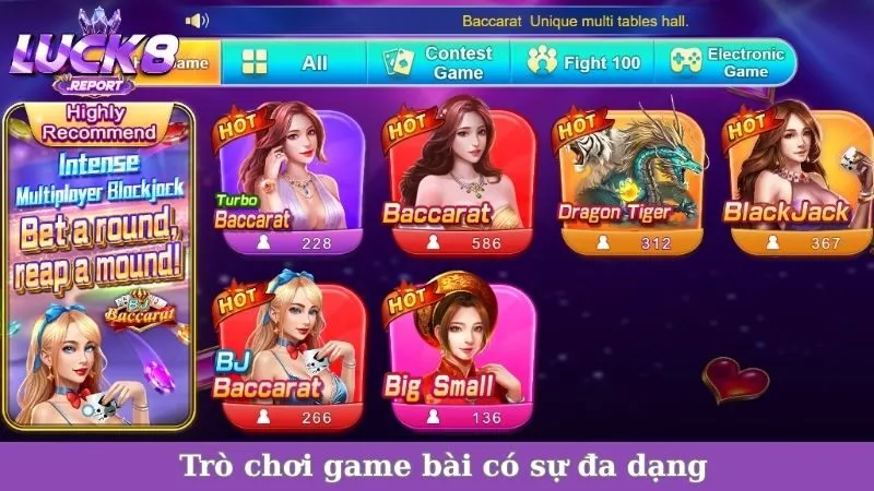 Trò chơi game bài có sự đa dạng